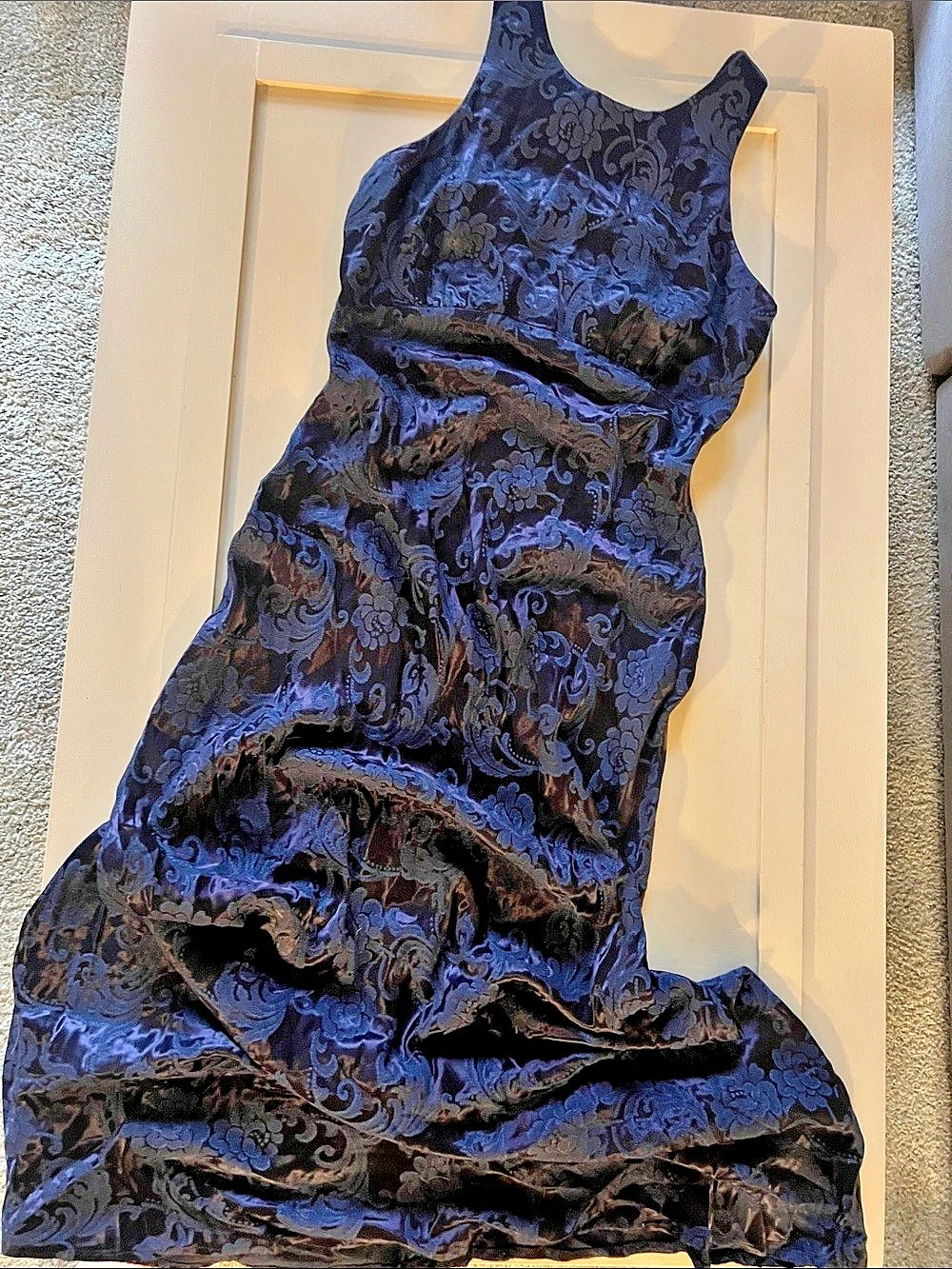 Vintage 80’s-Y2K Roberta Dark Blue Floral Corset Maxi/Midi Dress Whimsygoth